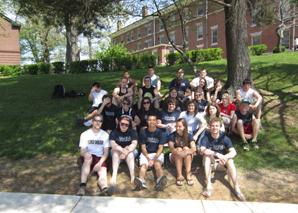 students pose in front of Frost Hall